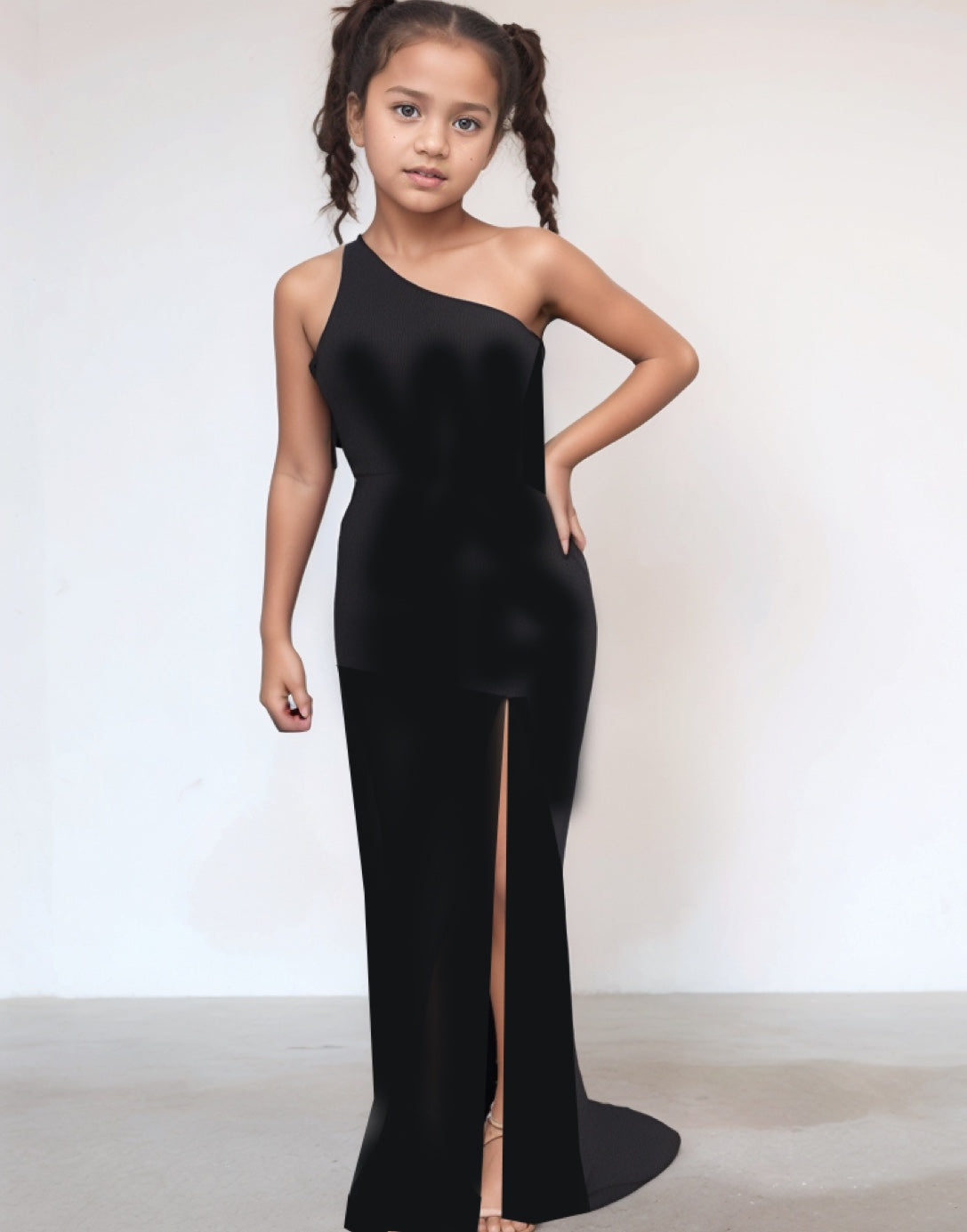 Front view of Girls One Shoulder Maxi Dress.
