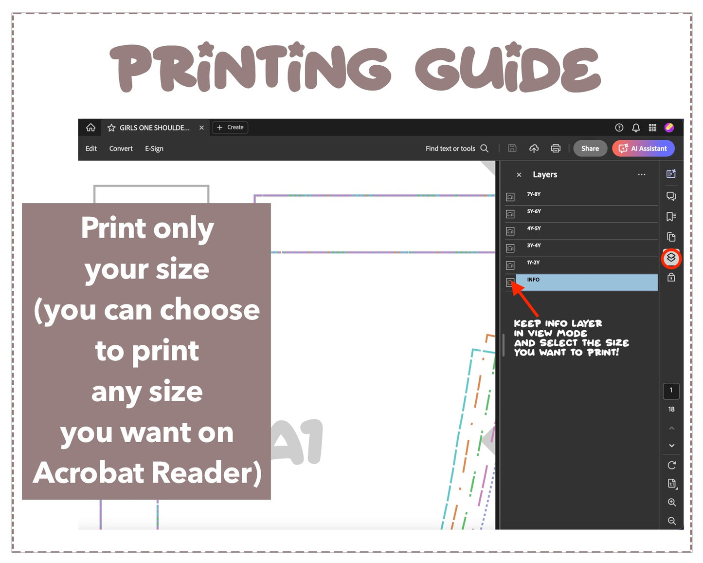 Girls One Shoulder Maxi Dress sewing pattern printing guide.