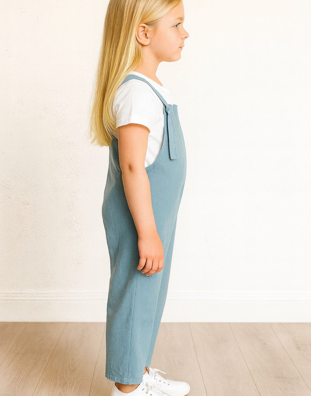 Side view of Girls Overall Jumpsuit.