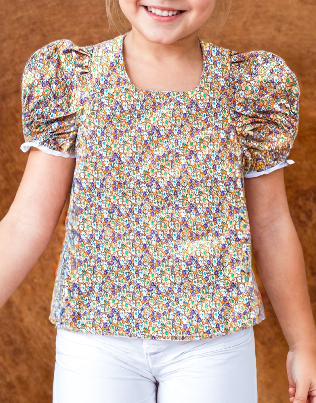 Front view of Girls Puff Sleeve Blouse.