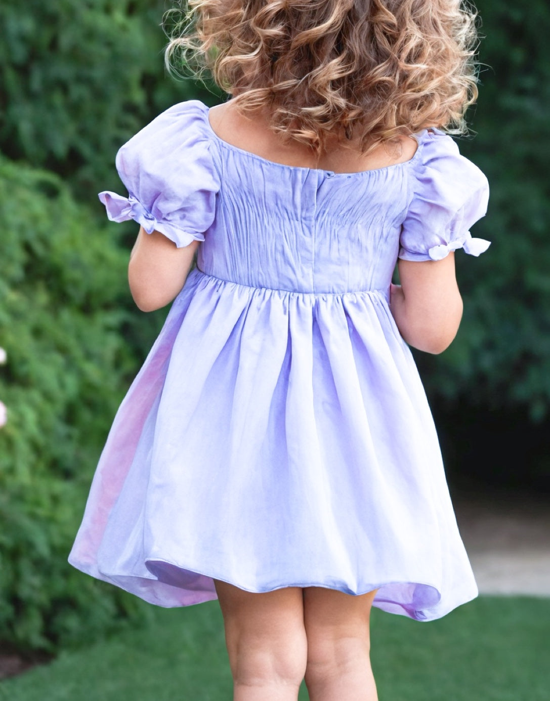 Back view of Girls Puff Sleeve Square Neck Dress.