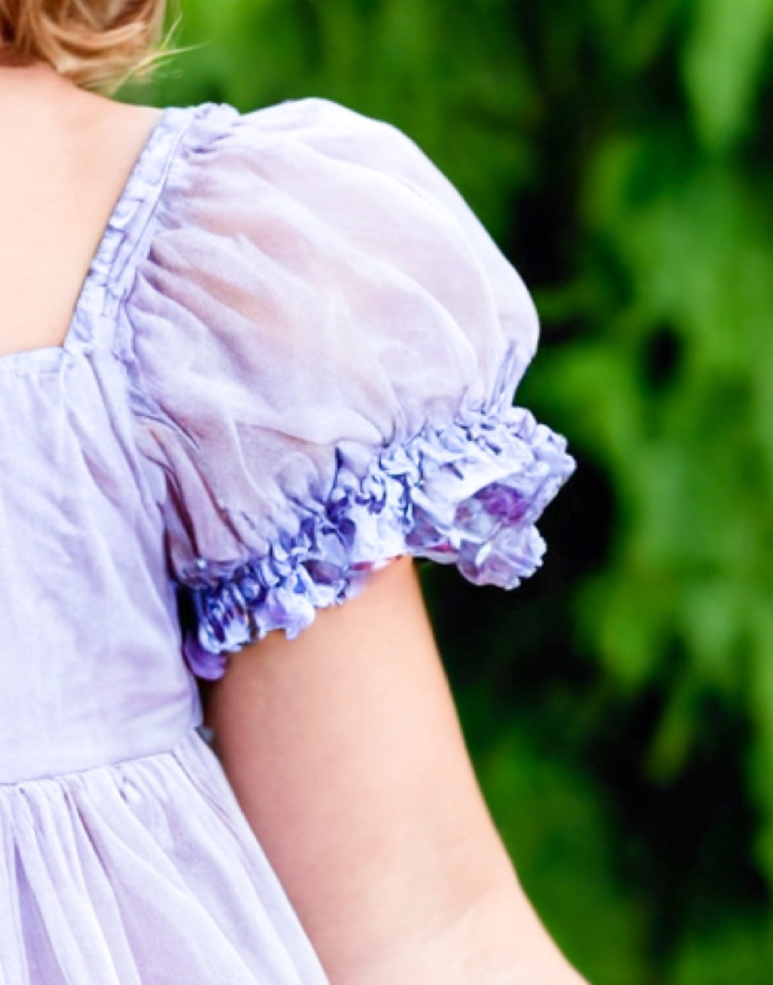 Sleeve closeup of Girls Puff Sleeve Square Neck Dress.