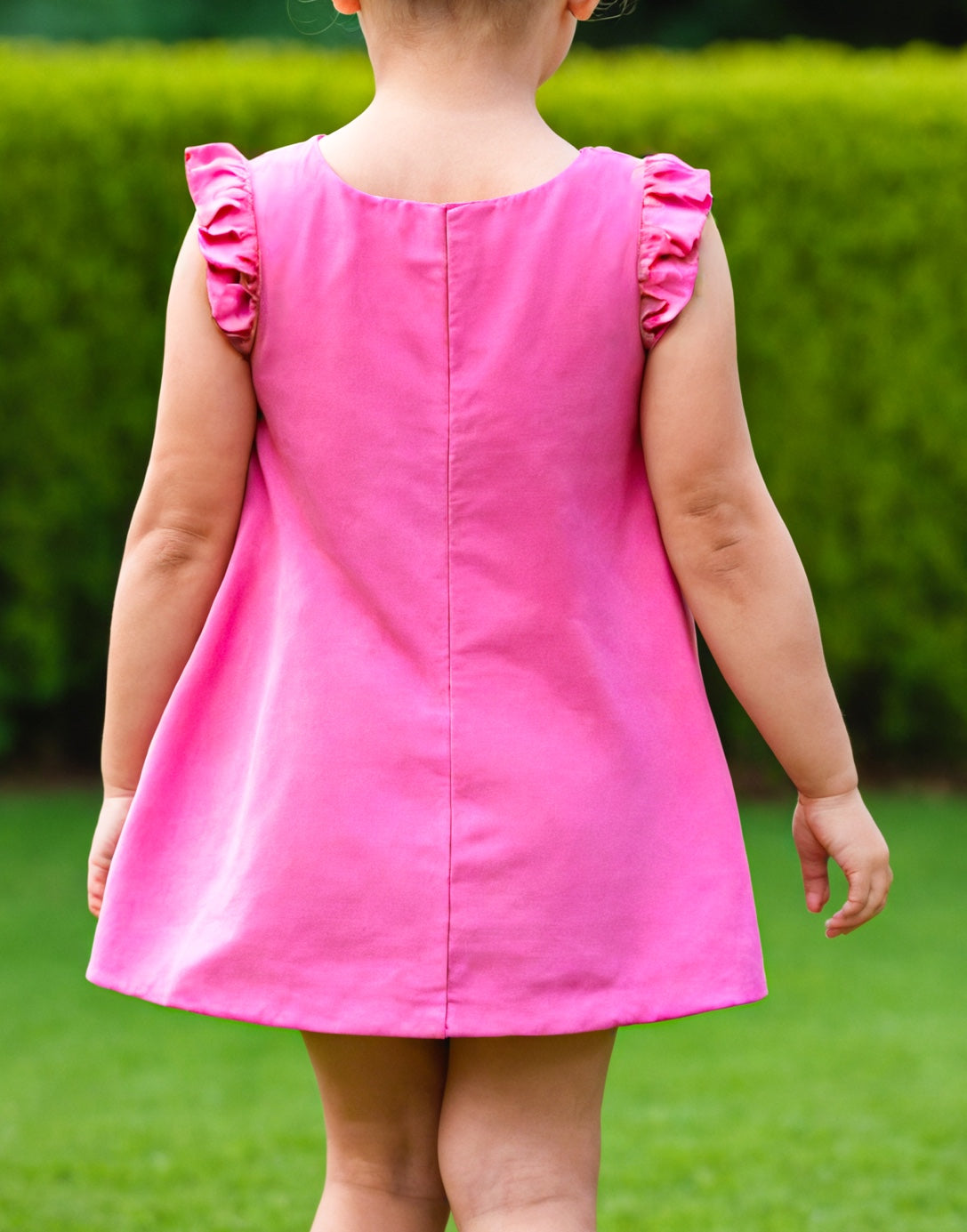 Back view of Girls Ruffle Sleeve A-Line Dress.