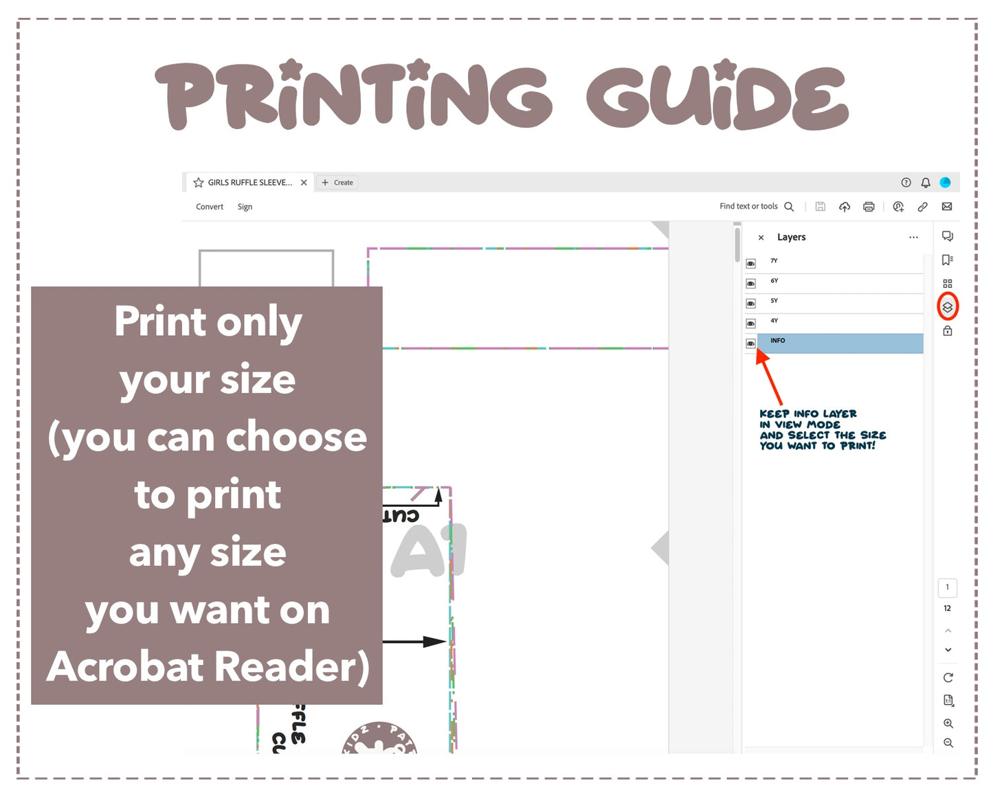 Girls Ruffle Sleeve A-Line Dress sewing pattern printing guide.