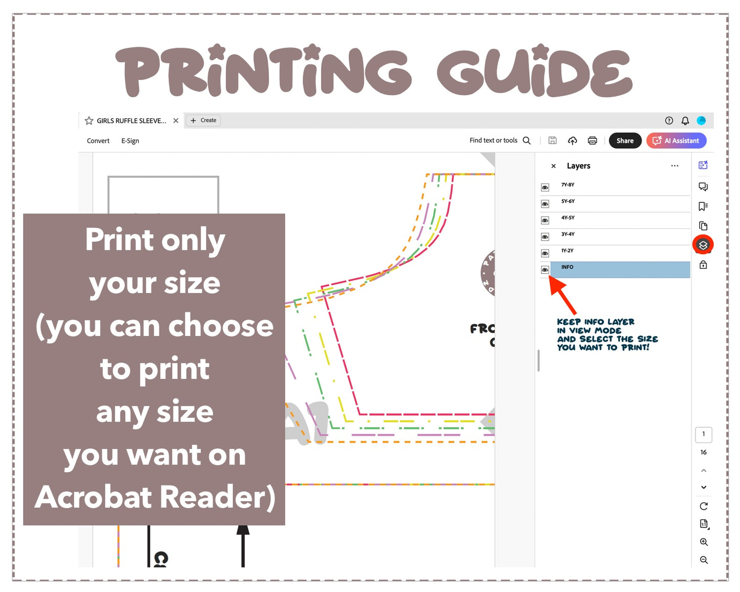 Girls Ruffle Sleeve Cami Dress sewing pattern printing guide.