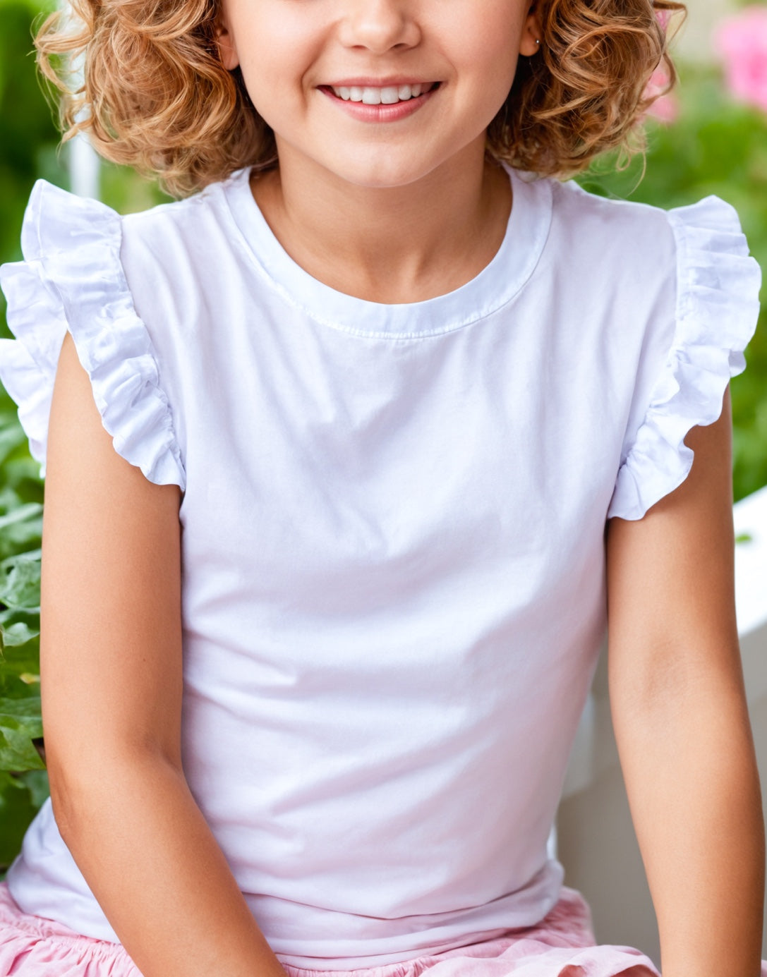Front view of Girls Ruffle Tee.