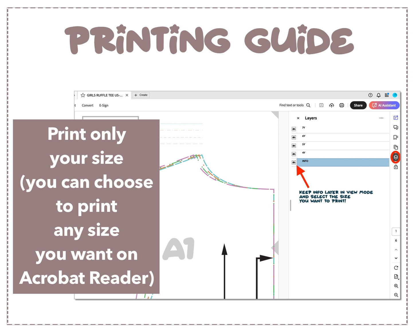 Girls Ruffle Tee sewing pattern printing guide.