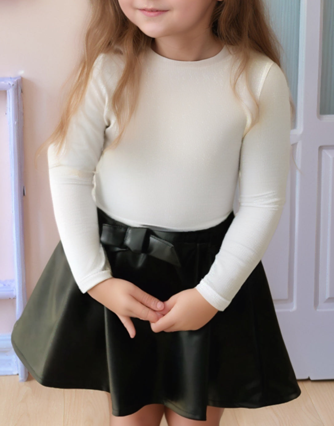 Closeup of Girls Scoop Neck Long Sleeve Top.