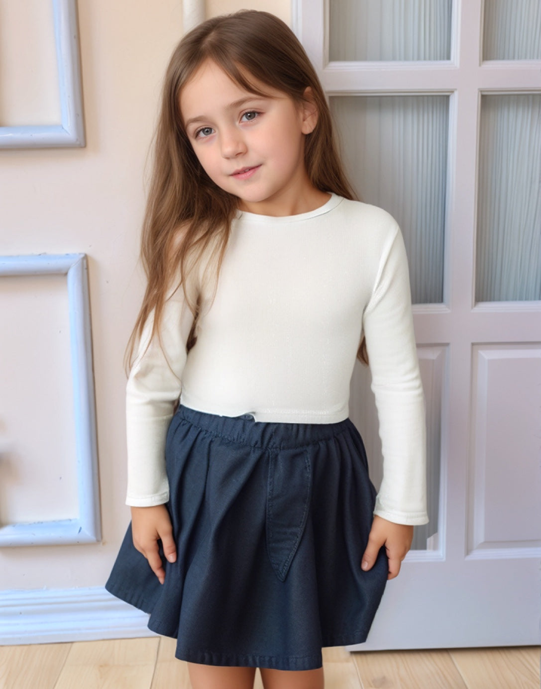 Front view of Girls Scoop Neck Long Sleeve Top.
