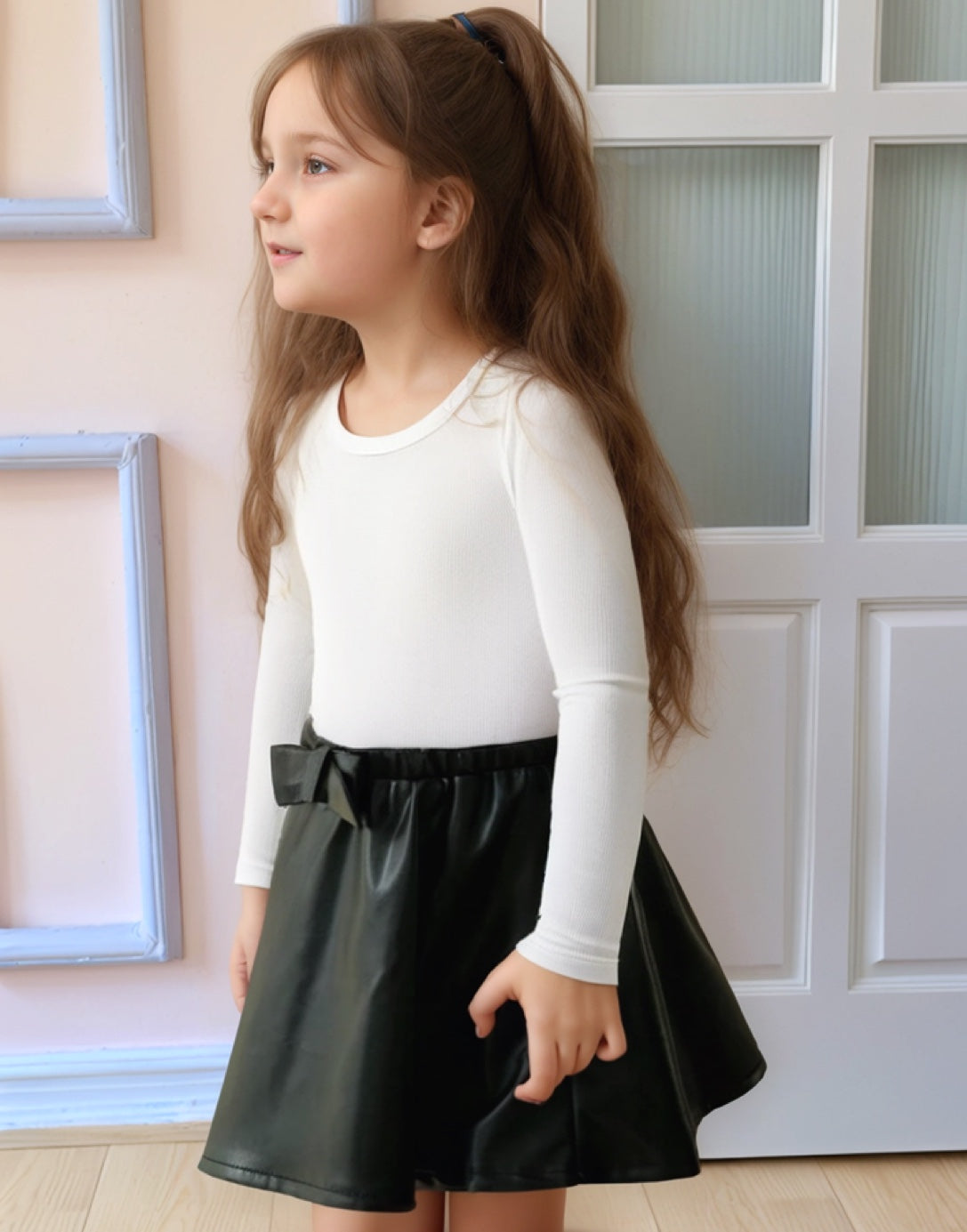 Side view of Girls Scoop Neck Long Sleeve Top.