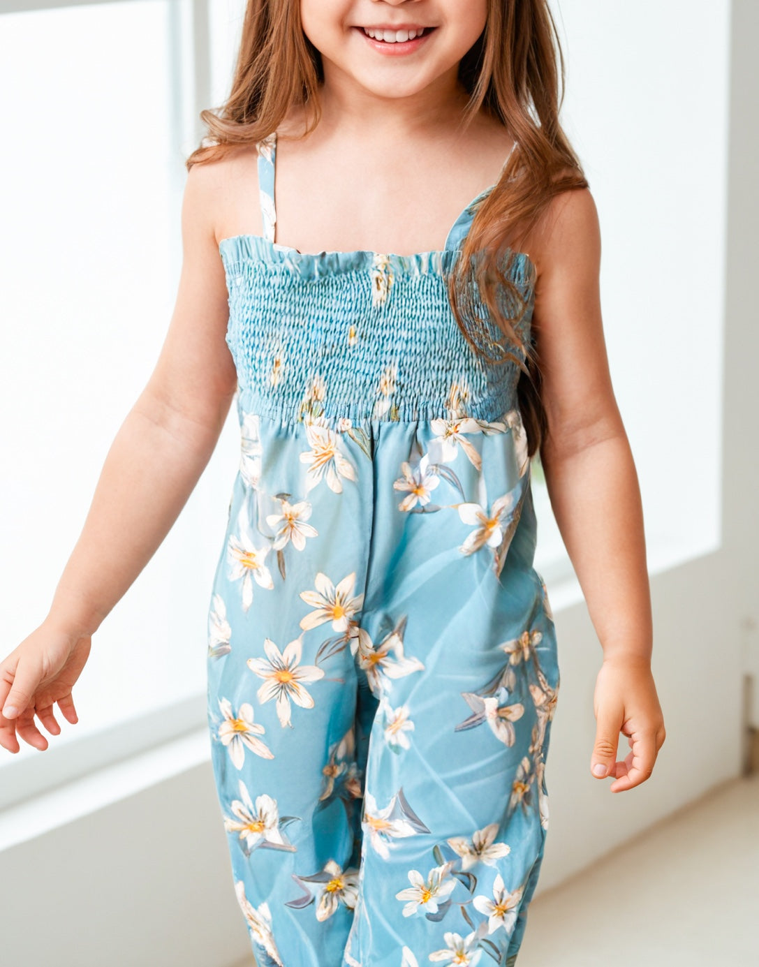 Closeup of Girls Shirred Cami Jumpsuit.