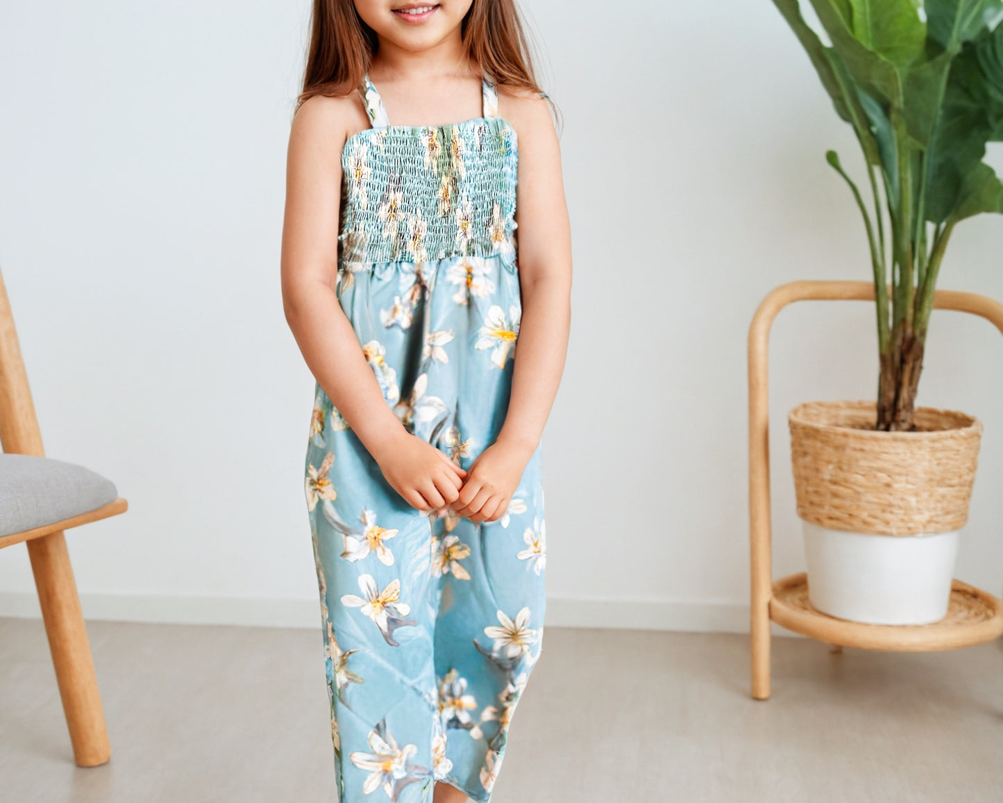 Front view of Girls Shirred Cami Jumpsuit.
