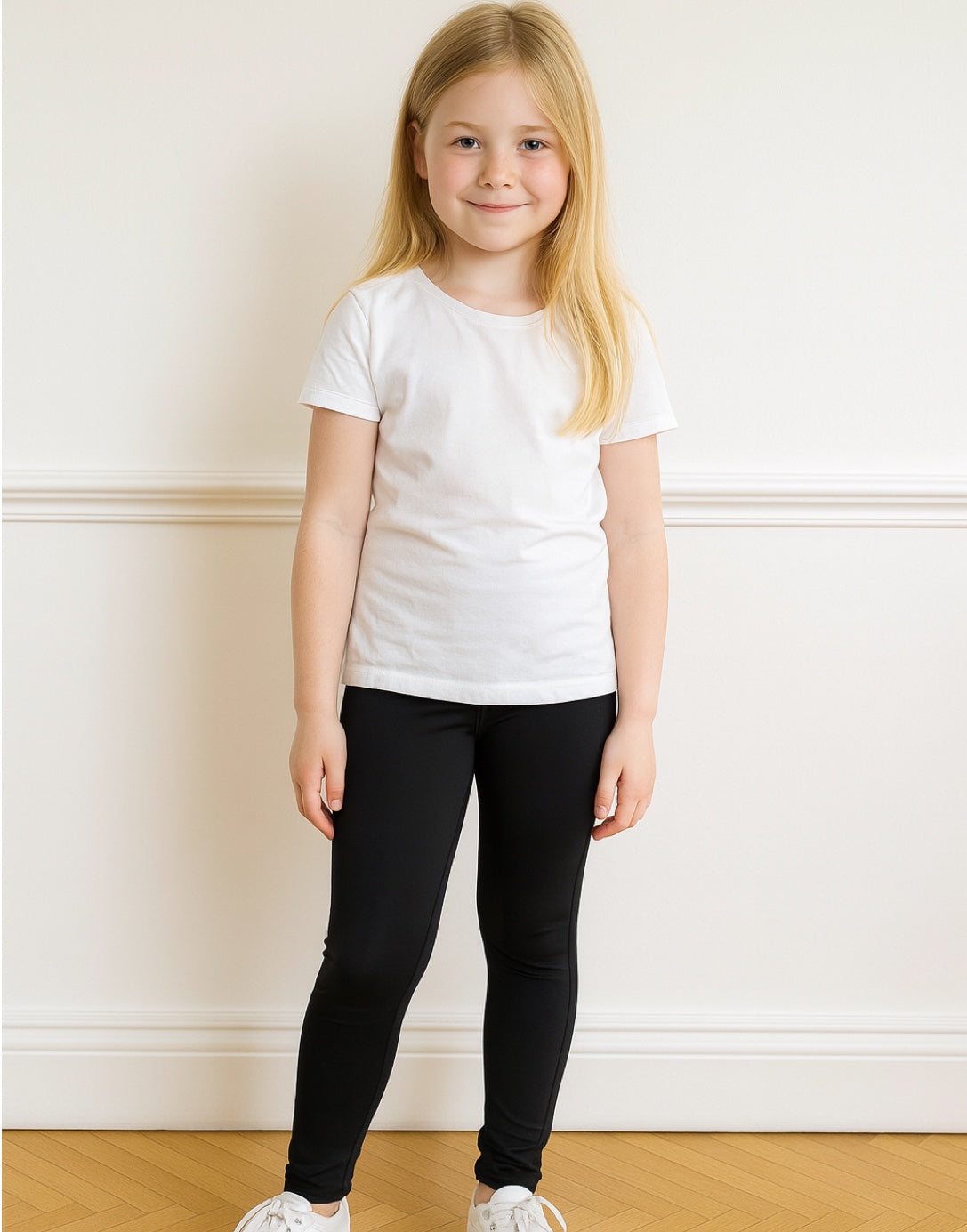 Front view of Girls Side Pocket Leggings.