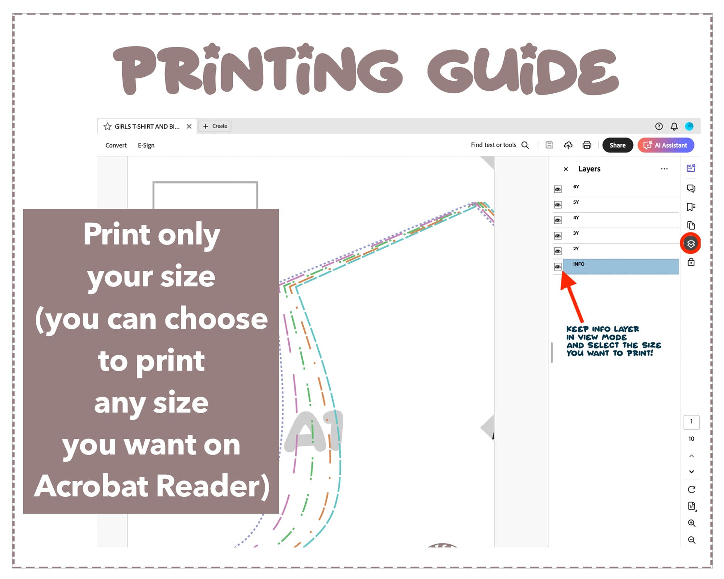 Girls T-Shirt and Biker Shorts Set sewing pattern printing guide.