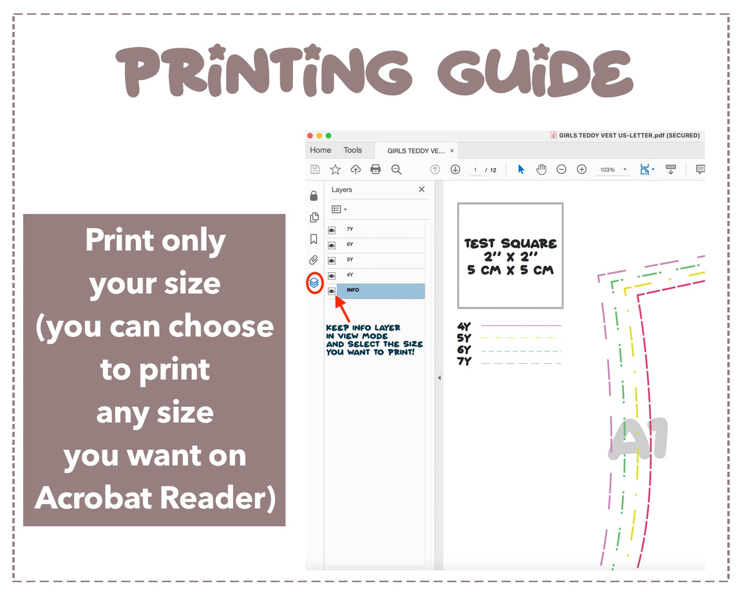 Girls Teddy Vest sewing pattern printing guide.
