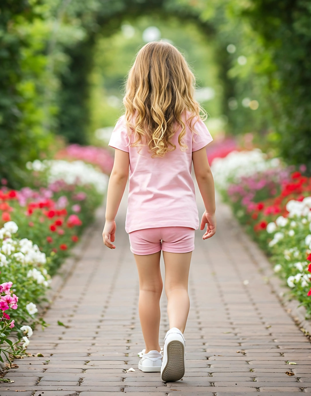 Back view of Girls T-Shirt and Biker Shorts Set.