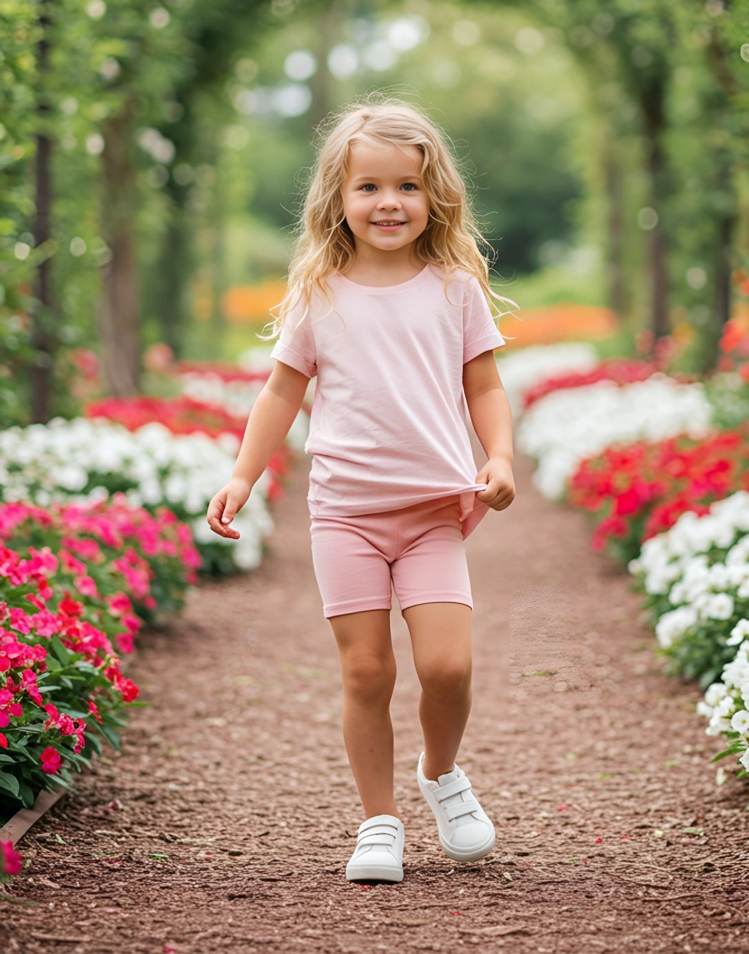Front view of Girls T-Shirt and Biker Shorts Set.