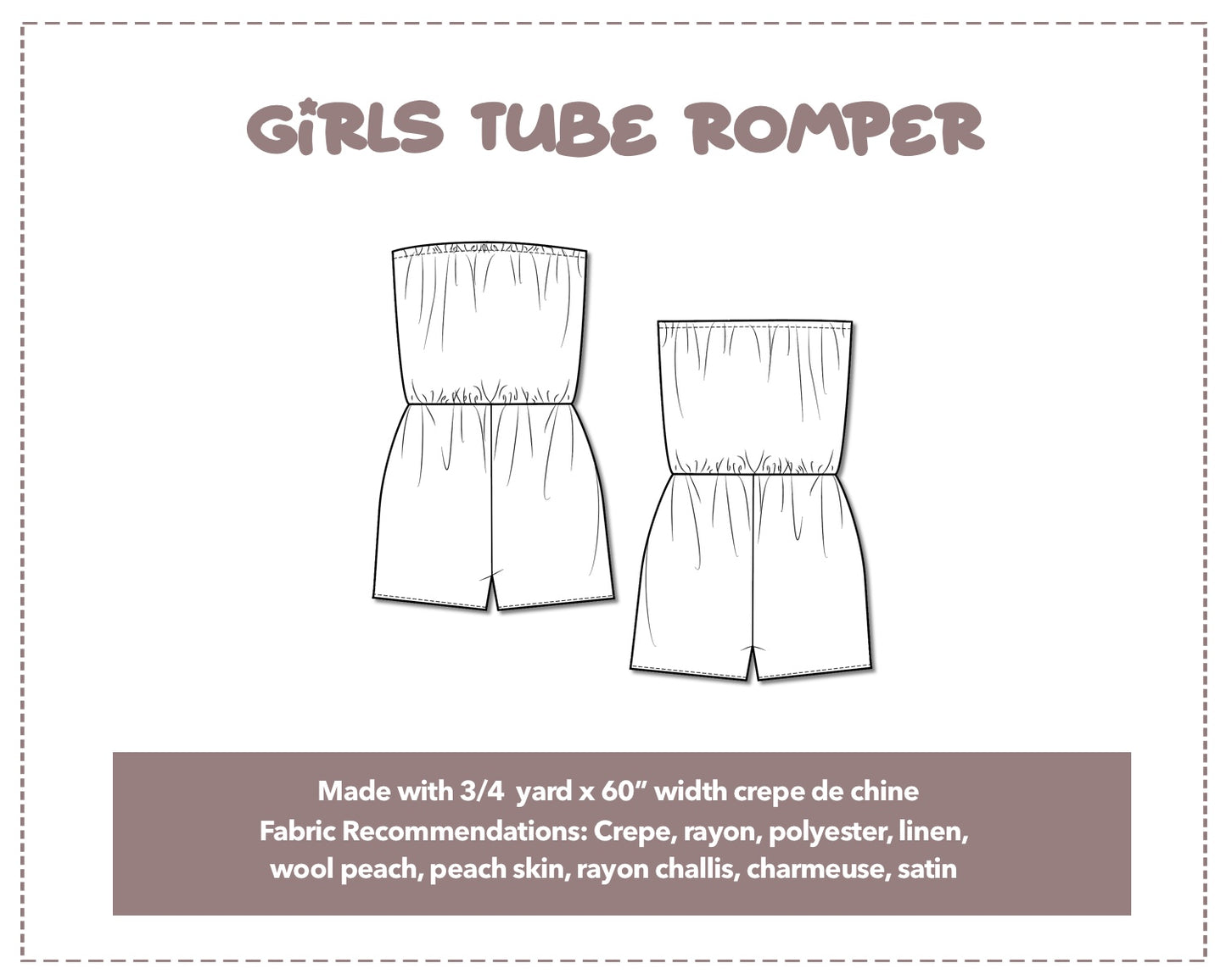 Illustration and detailed description for Girls Tube Romper sewing pattern.