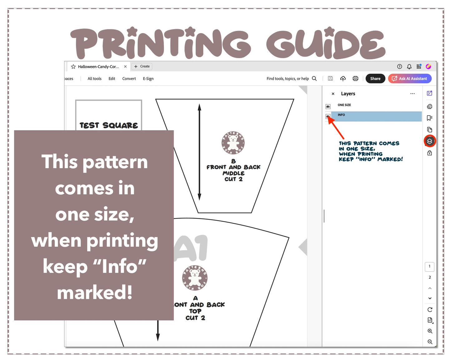 Halloween Candy Corn Treat Bag sewing pattern printing guide.