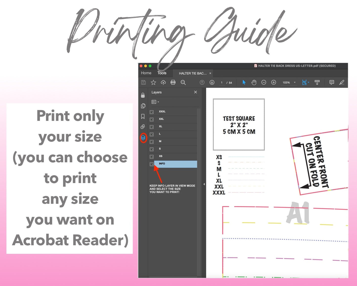 Halter Tie Back Dress sewing pattern printing guide.