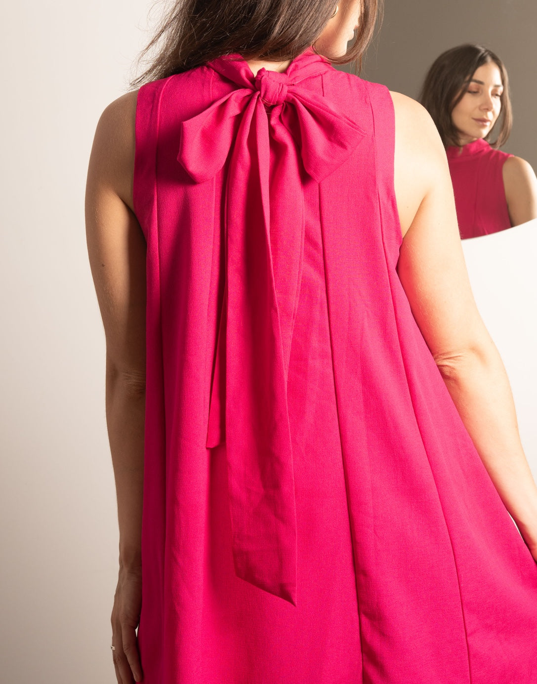 Closeup of Halter Tie Back Dress.