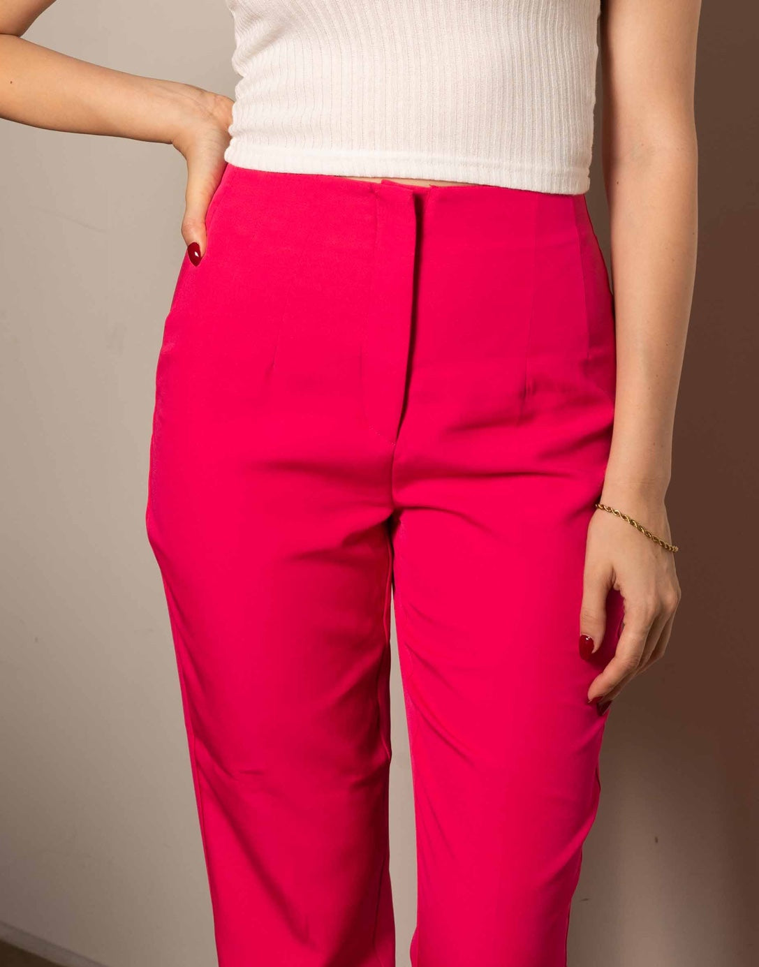 Closeup of High Waist Straight Leg Pants.