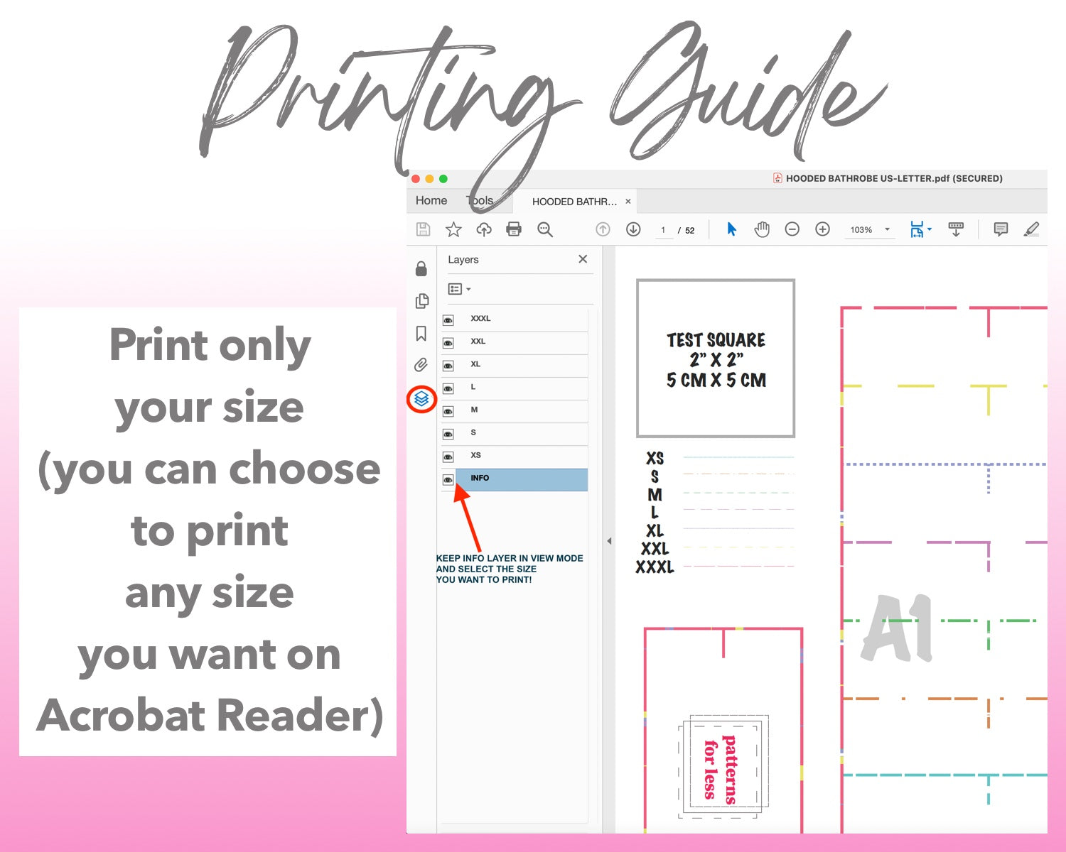 Hooded Bathrobe sewing pattern printing guide.