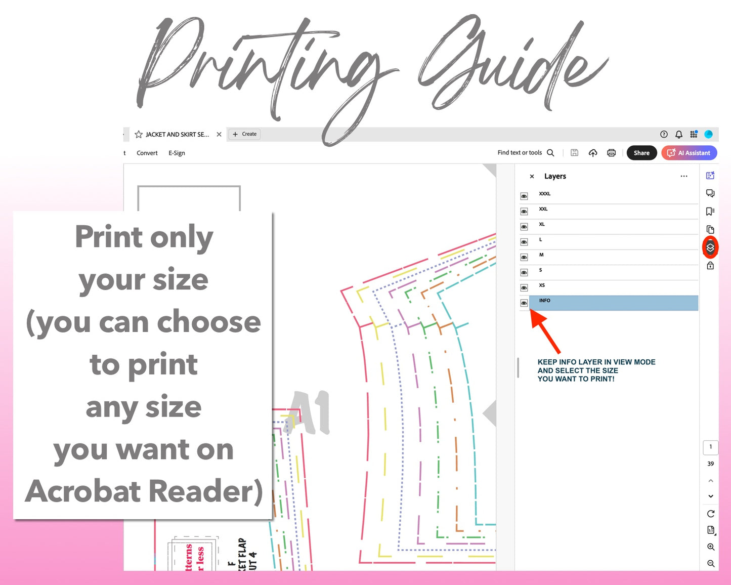 Jacket and Skirt Set sewing pattern printing guide.