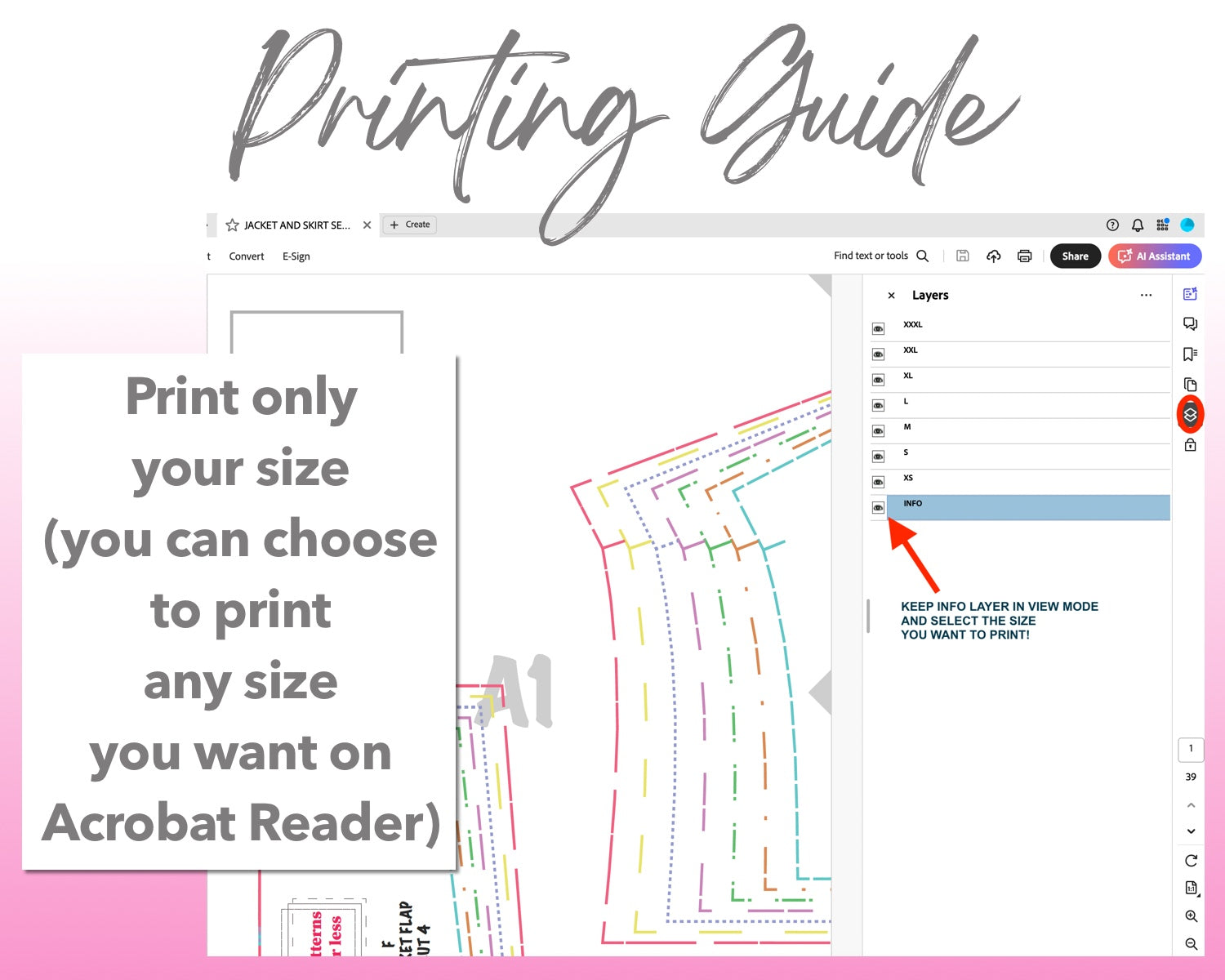 Jacket and Skirt Set sewing pattern printing guide.