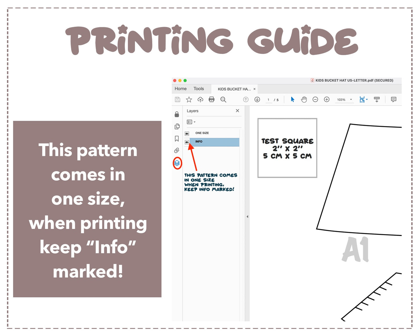 Kids Bucket Hat sewing pattern printing guide.