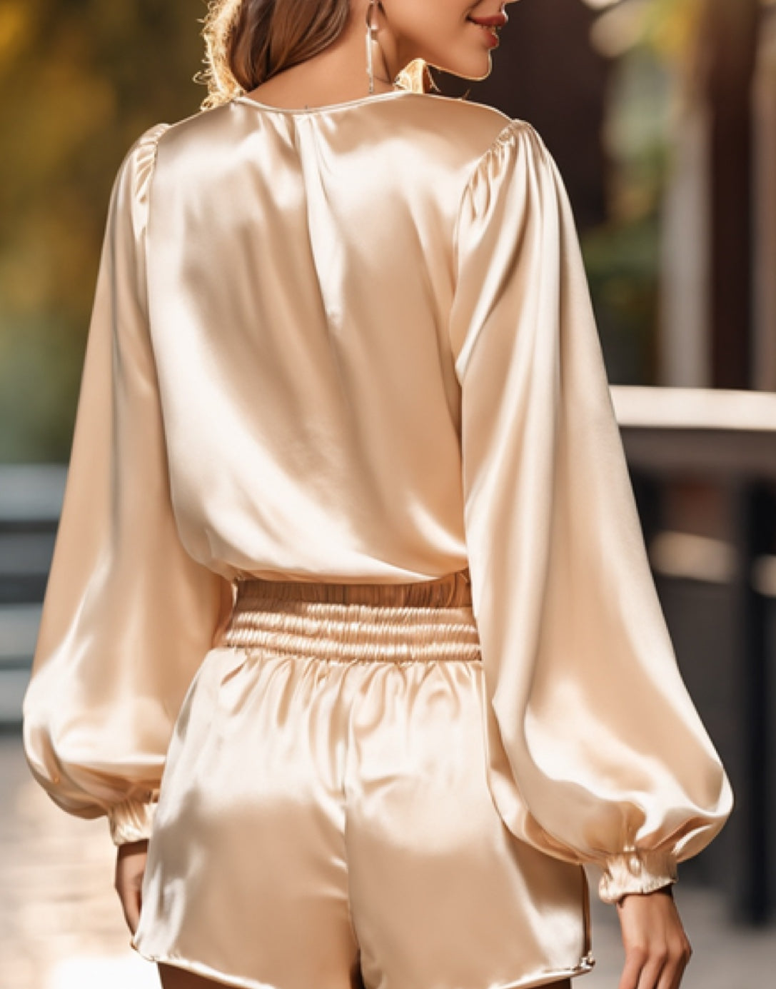 Back view of Lantern Sleeve Blouse.