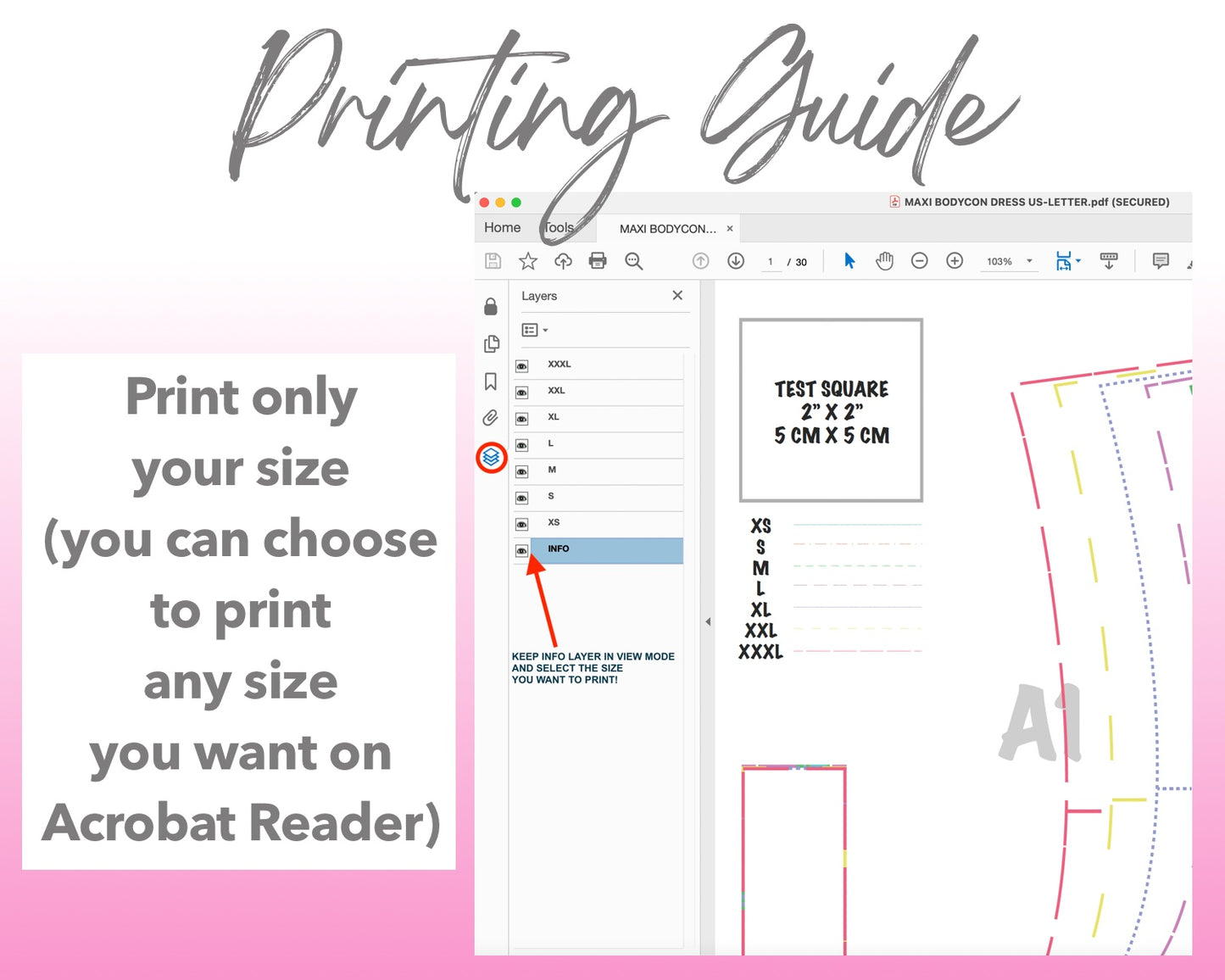 Maxi Bodycon Dress sewing pattern printing guide.