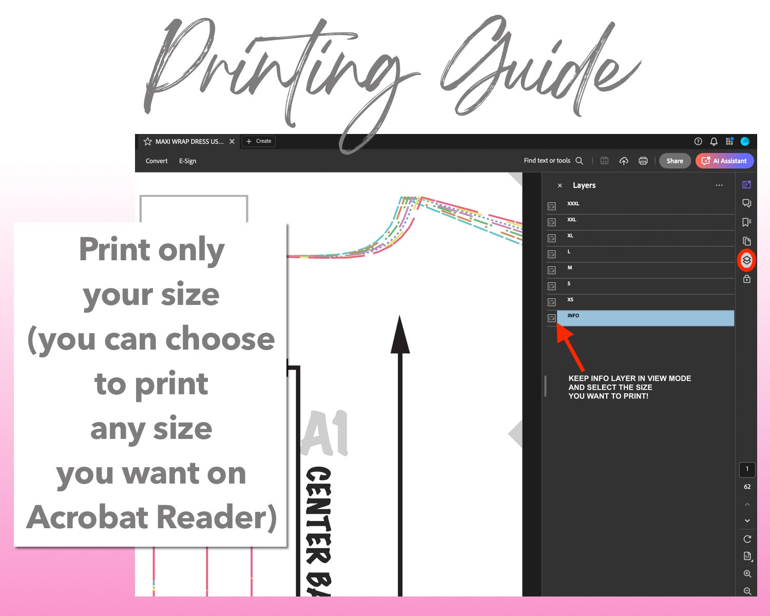 Maxi Wrap Dress sewing pattern printing guide.