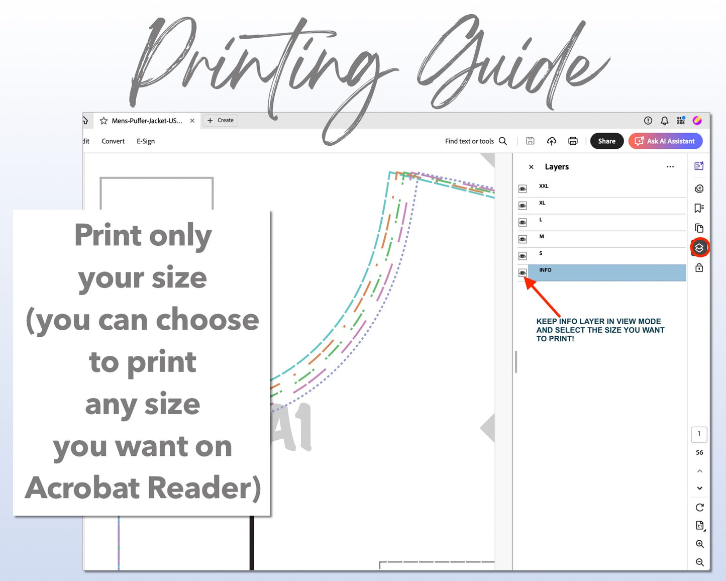 Mens Puffer Jacket sewing pattern printing guide.
