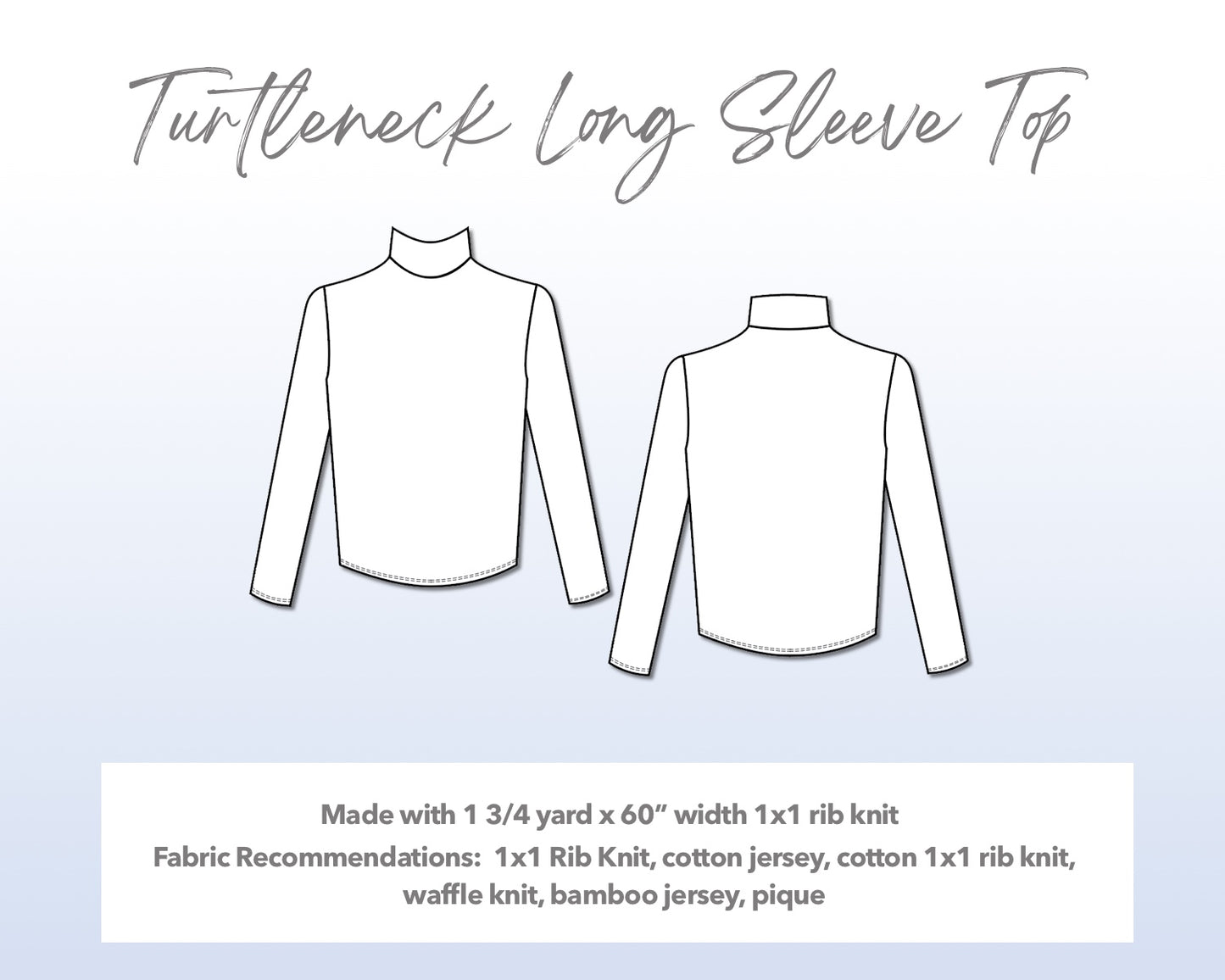 Illustration and detailed description for Mens Turtleneck Long Sleeve Top sewing pattern.