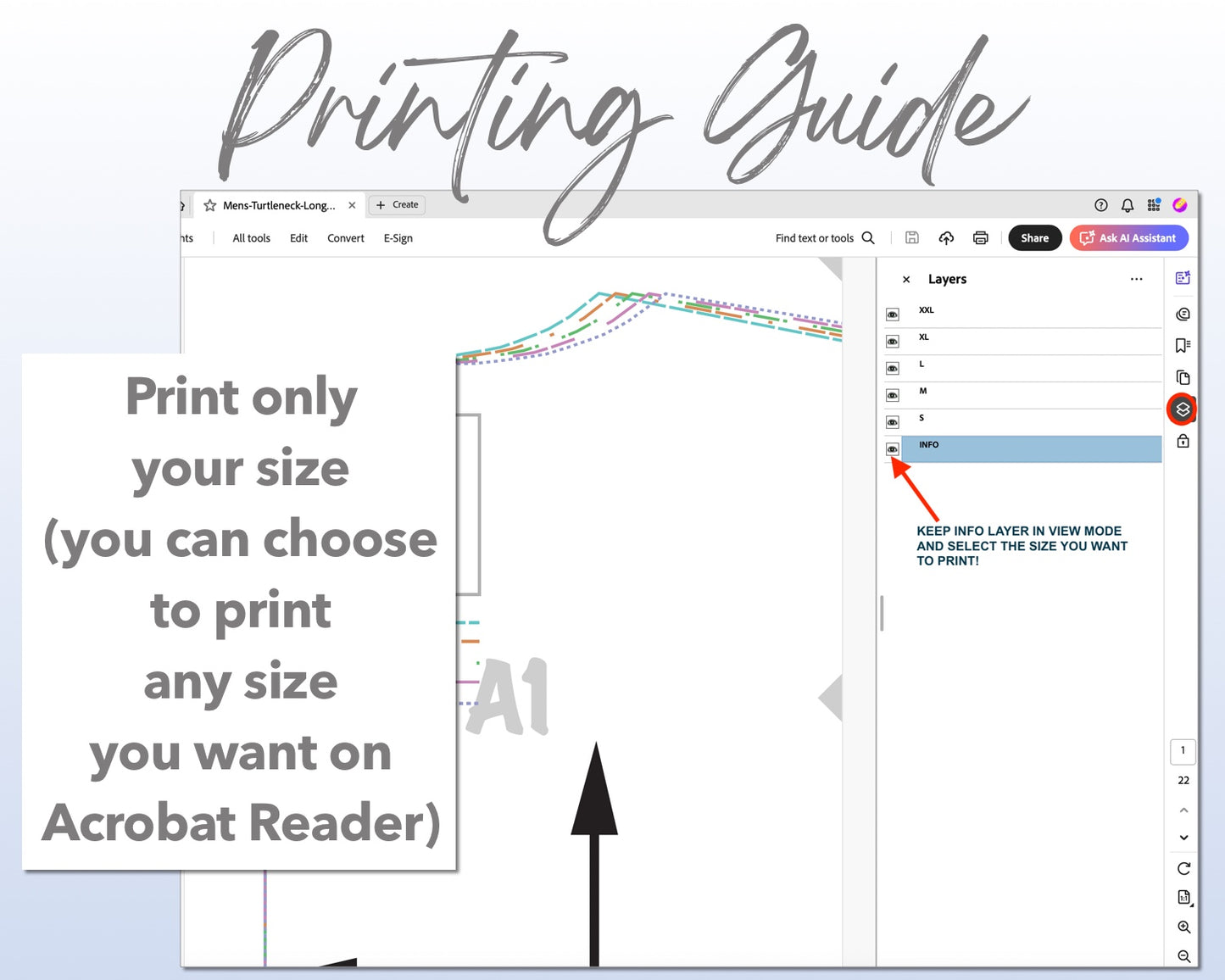 Mens Turtleneck Long Sleeve Top sewing pattern printing guide.
