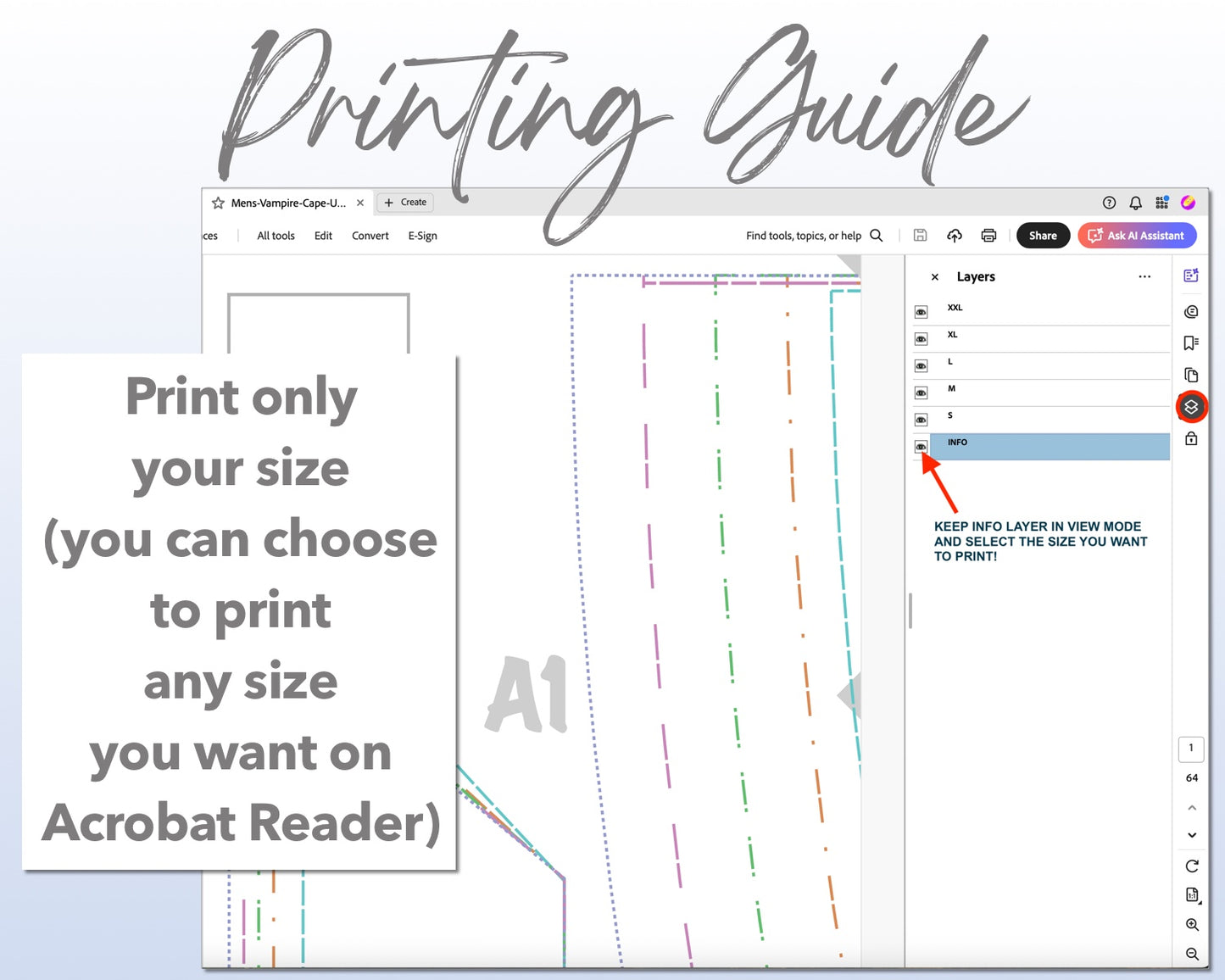 Vampire Cape sewing pattern printing guide.