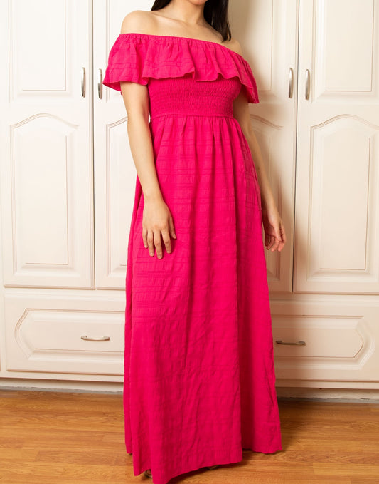 Front view of Off Shoulder Maxi Dress.