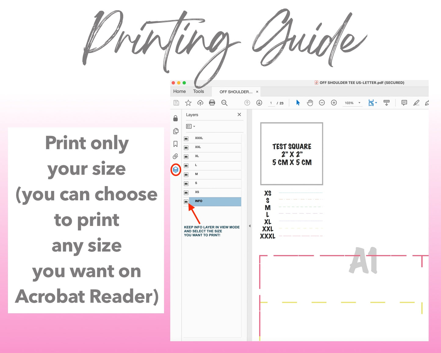 Off Shoulder Tee sewing pattern printing guide.
