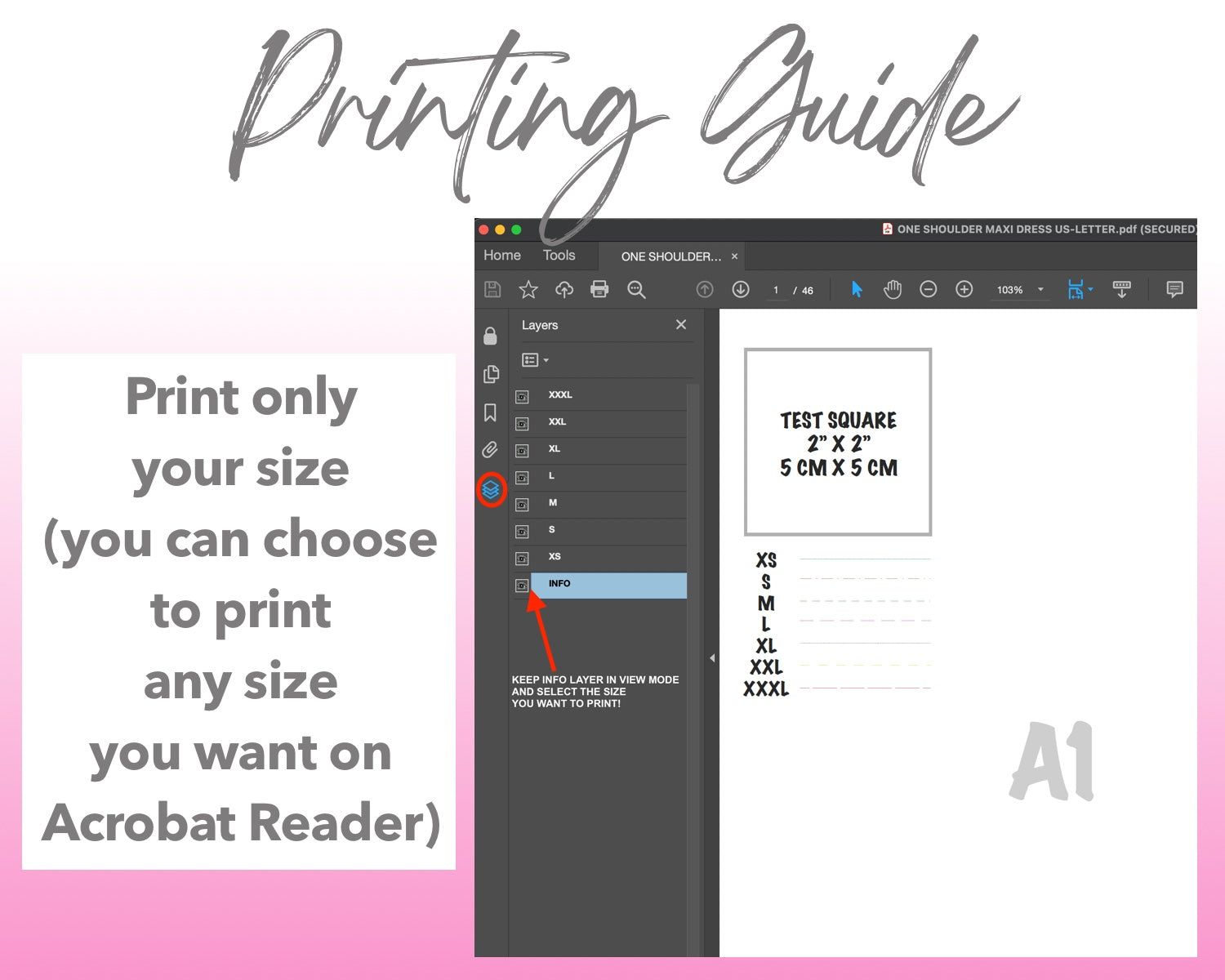 One Shoulder Maxi Dress sewing pattern printing guide.