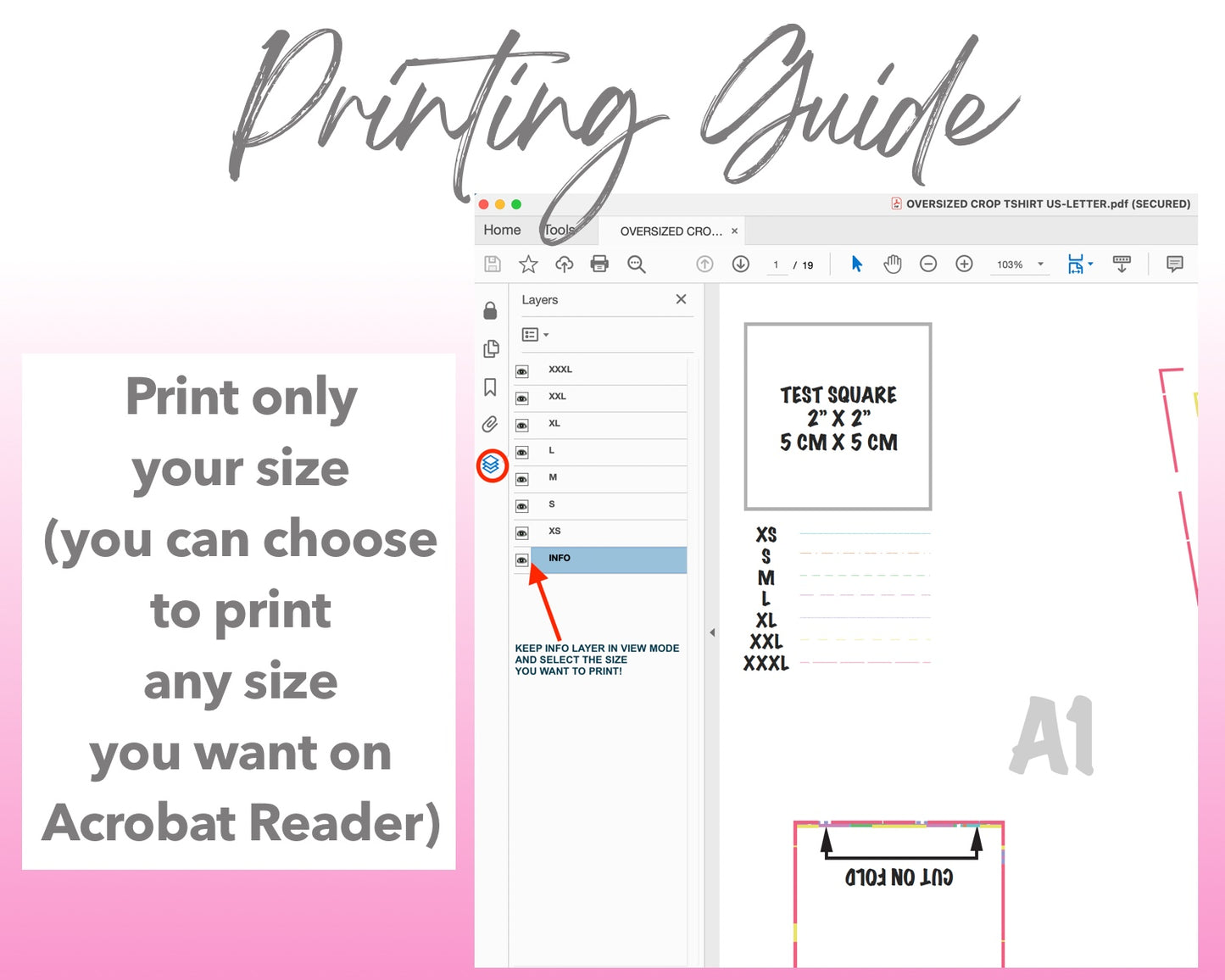 Oversized Crop T-Shirt sewing pattern printing guide.