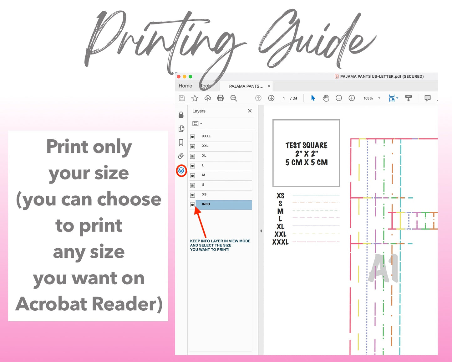 Pajama Pants sewing pattern printing guide.