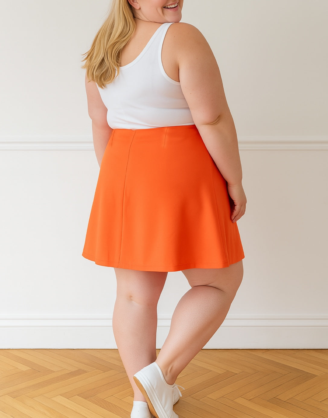 Back view of Plus Size A-Line Mini Skirt.