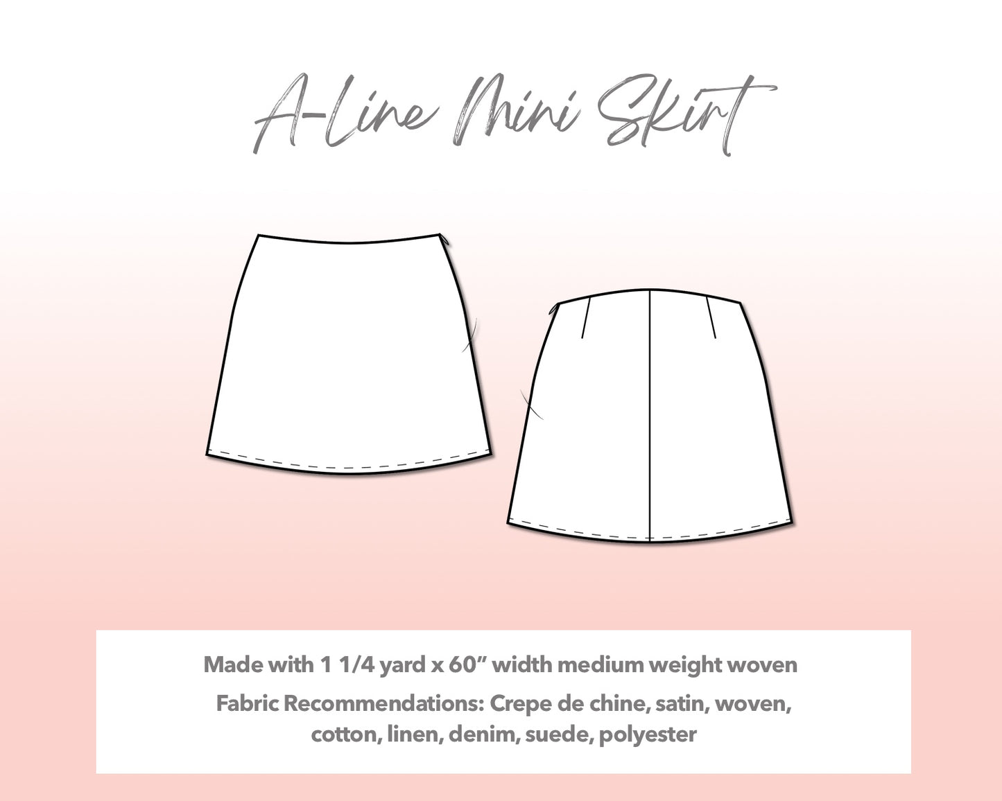 Illustration and detailed description for Plus Size A-Line Mini Skirt sewing pattern.