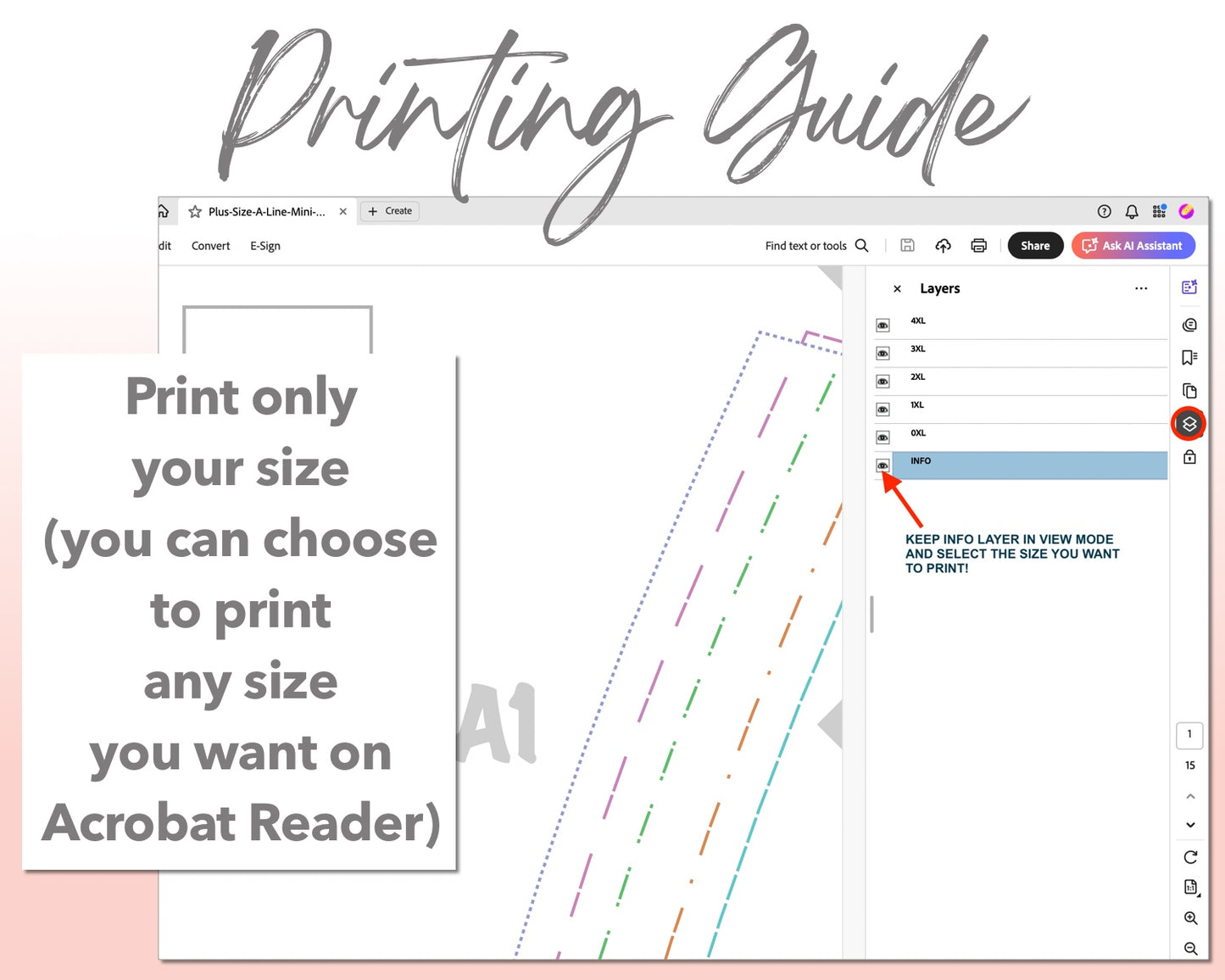Plus Size A-Line Mini Skirt sewing pattern printing guide.