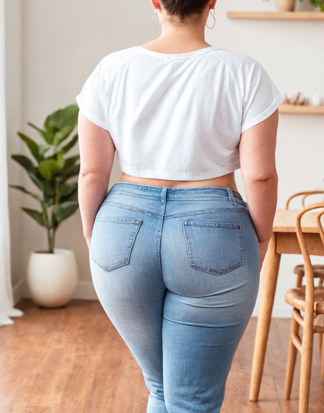 Back view of Plus Size Batwing Sleeve Crop Tee.