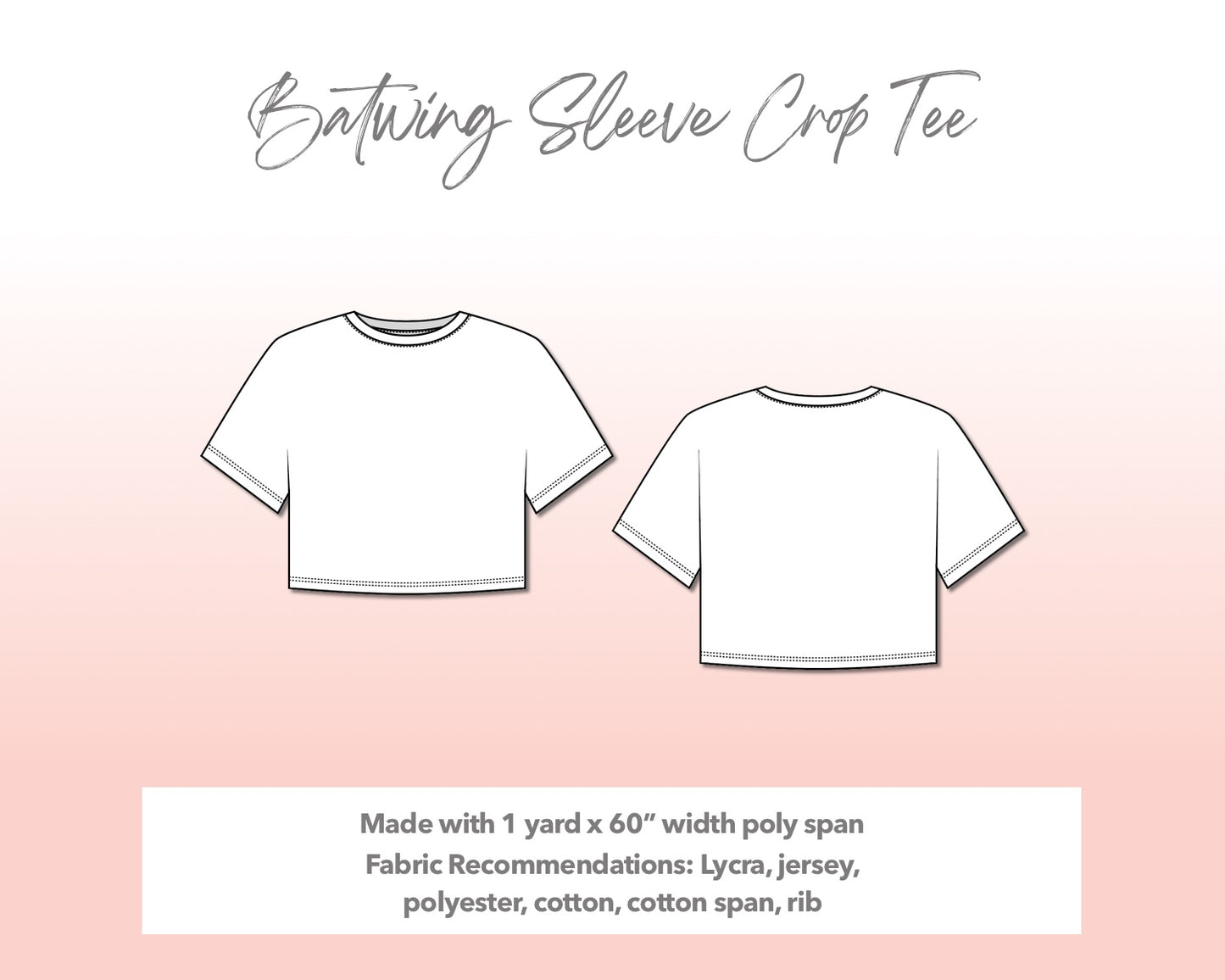 Illustration and detailed description for Plus Size Batwing Sleeve Crop Tee sewing pattern.