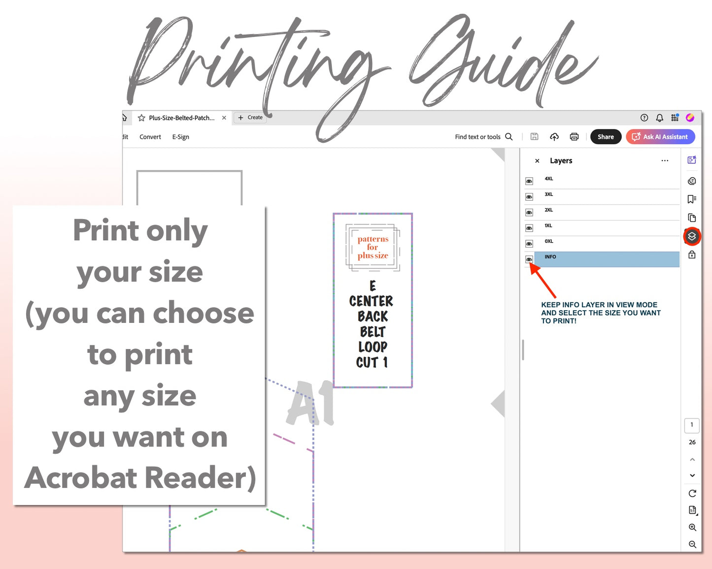 Plus Size Belted Patch Pocket Shorts sewing pattern printing guide.