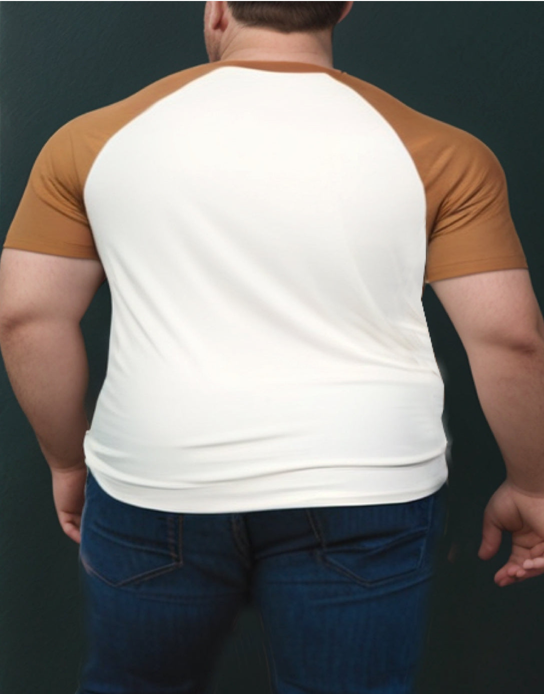 Back view of Plus Size Crew Neck Reglan Short Sleeve T-Shirt.