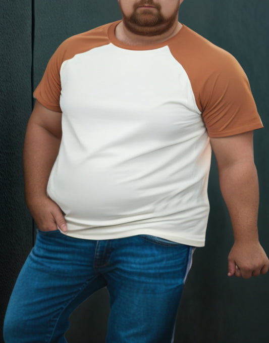 Front view of Plus Size Crew Neck Reglan Short Sleeve T-Shirt.